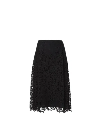 Fendi Flared Midi Skirt With Lace Embroidery In Cotton Blend In Black