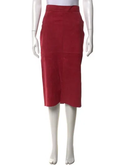 Pre-owned Fendi Goat Leather Midi Length Skirt In Red