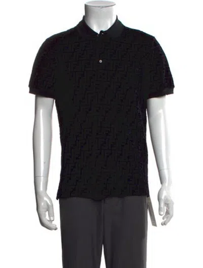 Pre-owned Fendi Graphic Print Collar Polo Shirt In Black