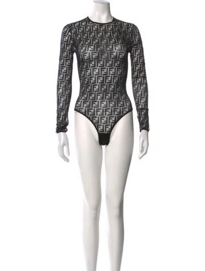 Pre-owned Fendi Graphic Print Crew Neck Bodysuit In Black