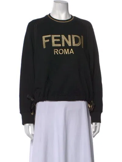 Pre-owned Fendi Graphic Print Crew Neck Sweatshirt In Black