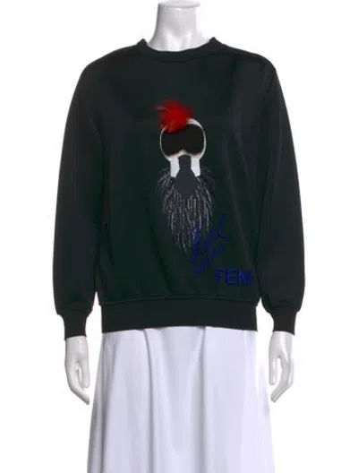 Pre-owned Fendi Graphic Print Crew Neck Sweatshirt In Black/green