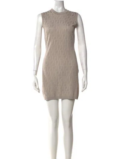 Pre-owned Fendi Graphic Print Mini Dress In Neutrals