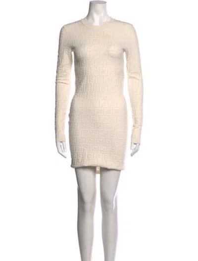 Pre-owned Fendi Graphic Print Mini Dress In Neutrals