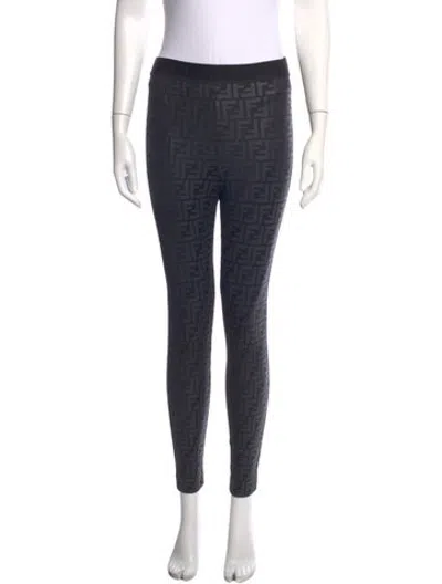 Pre-owned Fendi Graphic Print Skinny Leg Pants In Black