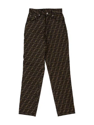 Pre-owned Fendi Graphic Print Straight Leg Pants In Brown