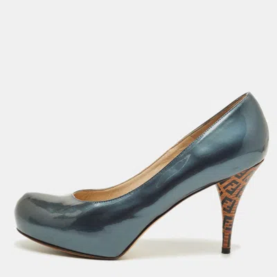 Pre-owned Fendi Grey Patent Leather Superstar Platform Pumps Size 40 In Gray