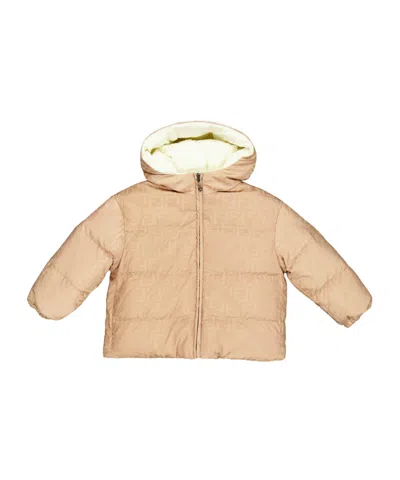 Fendi Hooded Zip Puffer Jacket In Brown