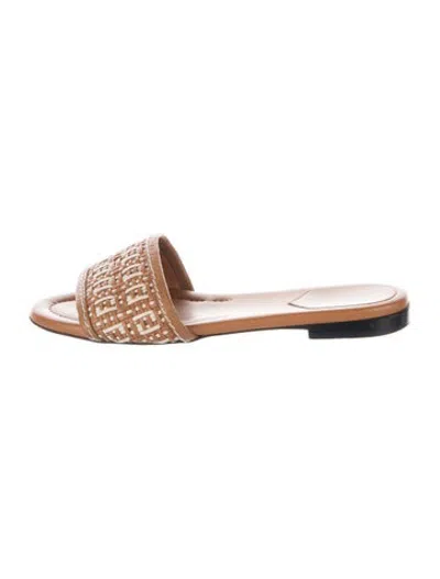 Pre-owned Fendi Intrecciato Weave Leather Slides In Brown