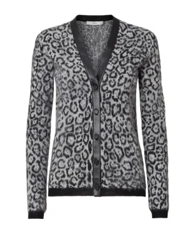 Fendi Ivory And Black Jaguar Animalier Mohair And Wool Cardigan In Gray
