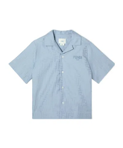 Fendi Junior Jacquard Cotton Shirt With Tone-on-tone Logo In Multi