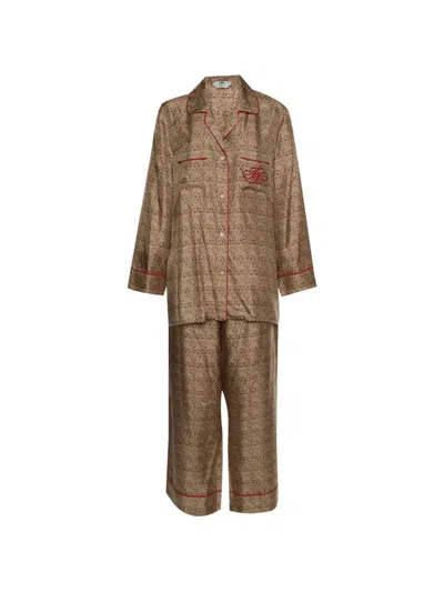 Pre-owned Fendi Karligraphy Piped Pajamas In Brown