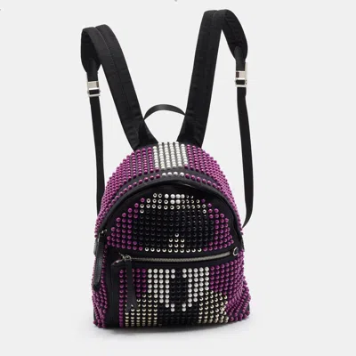 Pre-owned Fendi Karlito Studded Black Multicolor Nylon Backpack