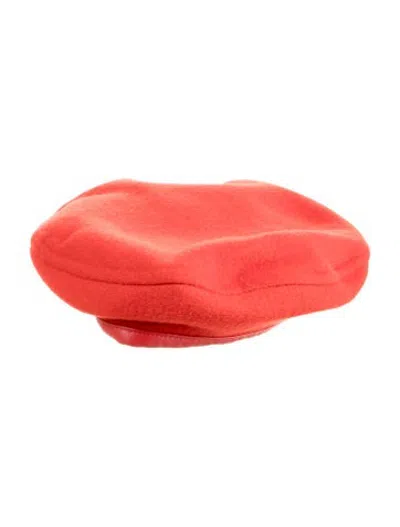 Pre-owned Fendi Kids' Reversible Felted Beret In Red