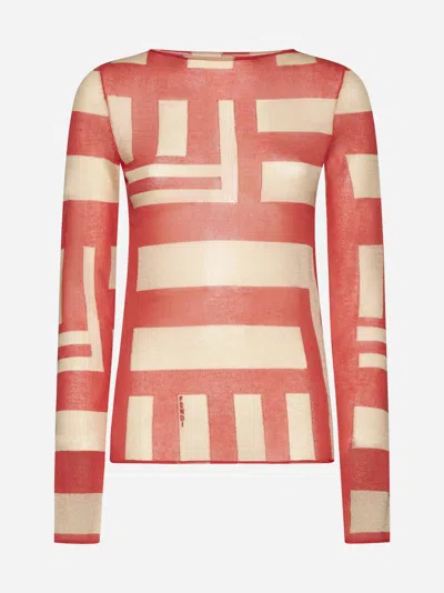 Fendi Labyrinth Motif Cotton Sweater In Red