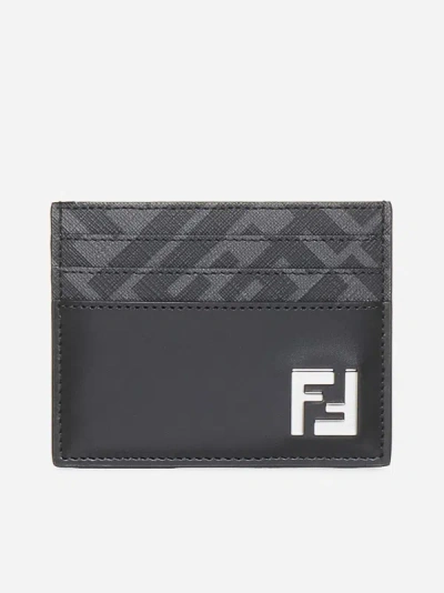 Fendi Leather And Ff Fabric Cad Holder In Black