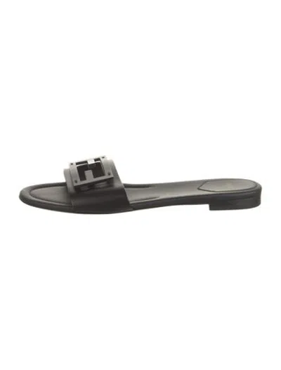 Pre-owned Fendi Leather Cutout Accent Slides In Black