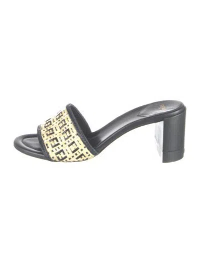 Pre-owned Fendi Leather Graphic Print Slides In Silver