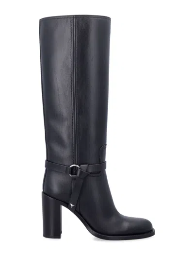 Fendi Leather Knee-high Boots With Block Heel In Black