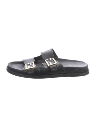 Pre-owned Fendi Leather Slides In Black