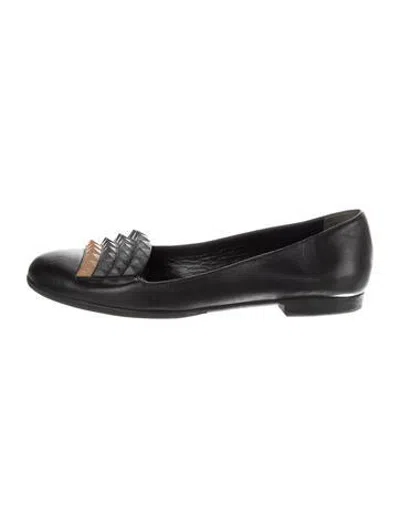 Pre-owned Fendi Leather Studded Accents Loafers In Black
