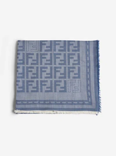 Fendi Light Blue Wool Ff Shawl