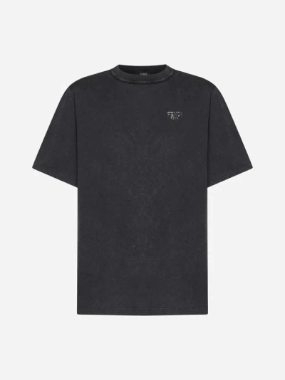 Fendi Logo Cotton T-shirt In Black
