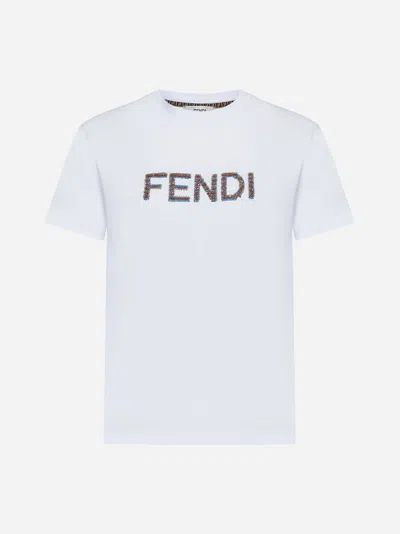 Fendi Logo Cotton T-shirt In White