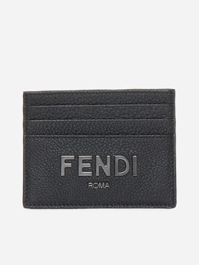 Fendi Logo-plaque Leather Card Holder In Black