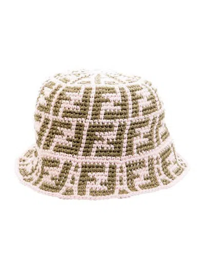 Pre-owned Fendi Logo Print Bucket Hat In Green/pink