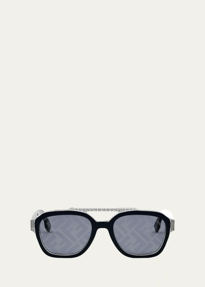 Fendi Men's  Bilayer Ff Acetate Square Sunglasses In Black