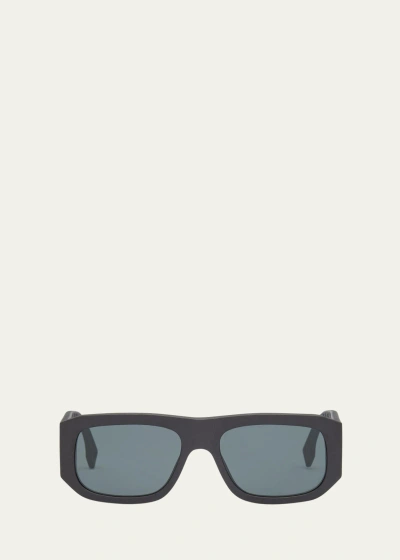 Fendi Men's  Shadow Rectangle Sunglasses In Black