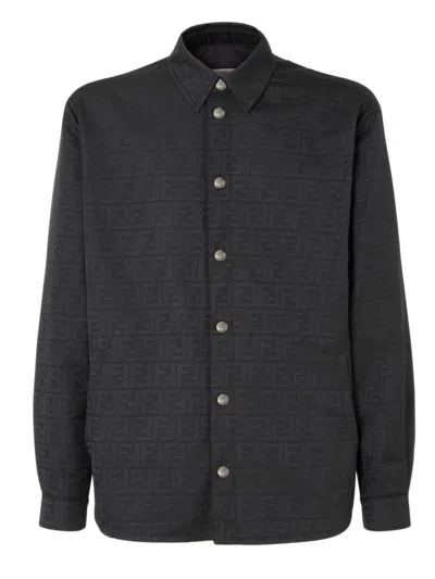 Fendi Men's Lined Jacquard Nylon Blouson Jacket With Snap-button Closure In Nero