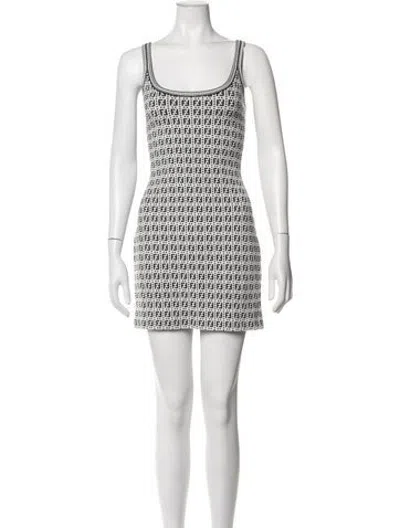 Pre-owned Fendi Merino Wool Mini Dress In Black/white