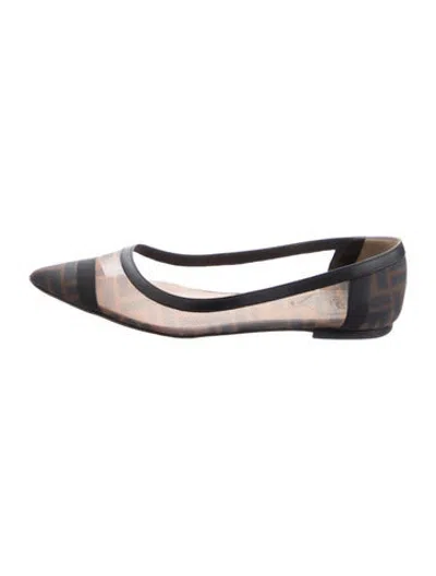 Pre-owned Fendi Mesh Patterned Flats In Black/brown