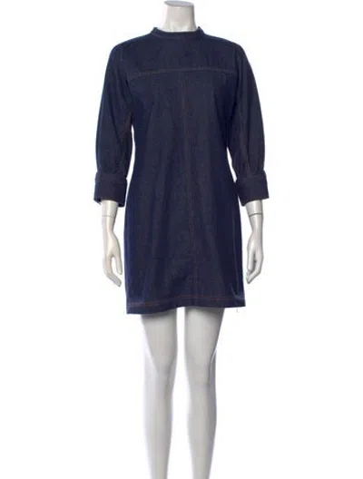 Pre-owned Fendi Mock Neck Mini Dress In Blue