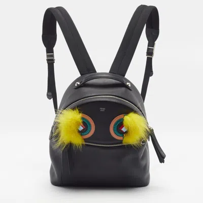 Pre-owned Fendi Monster Eyes Medium Black/multicolor Fox Fur And Leather Backpack