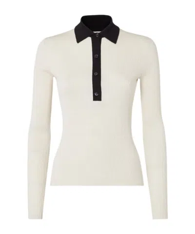 Fendi Parchment-colored And Black Silk And Cotton Polo Shirt In White