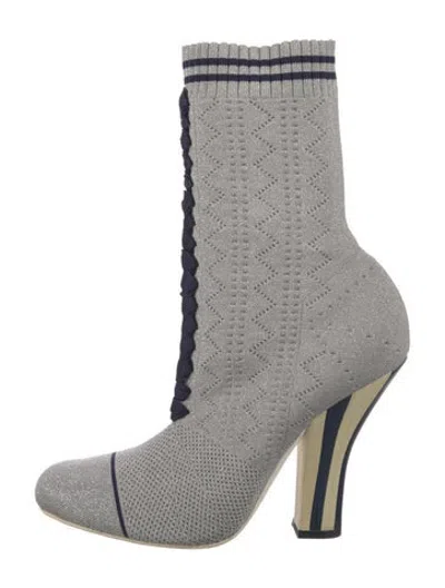 Pre-owned Fendi Patterned Sock Boots In Silver