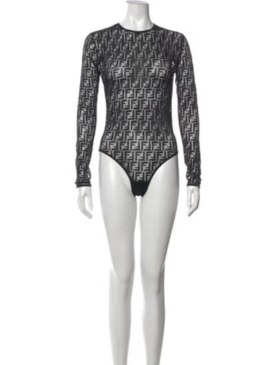 Pre-owned Fendi Printed Crew Neck Bodysuit In Black