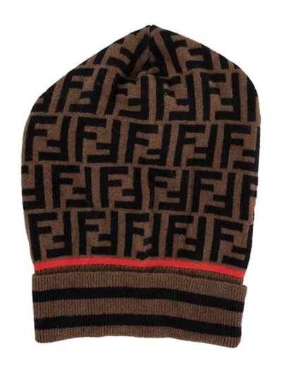 Pre-owned Fendi Printed Knit Beanie W/tags In Brown