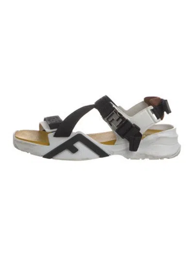 Pre-owned Fendi Rubber Graphic Print Sandals In White