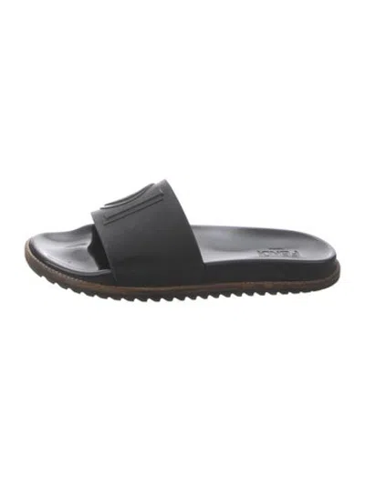 Pre-owned Fendi Rubber Slides In Black