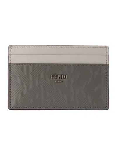 Pre-owned Fendi Shadow Zucca Ff Logo Card Holder In Grey