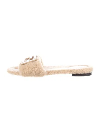 Pre-owned Fendi Shearling Slides In Neutrals