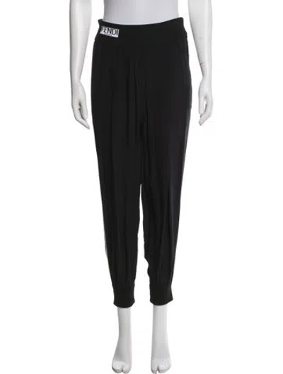 Pre-owned Fendi Silk Graphic Print Sweatpants In Black