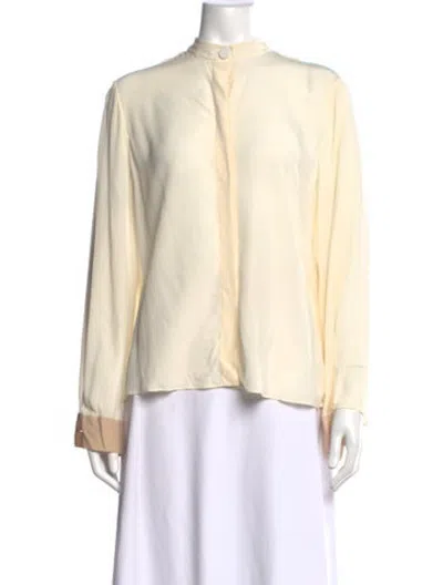 Pre-owned Fendi Silk Long Sleeve Blouse In White