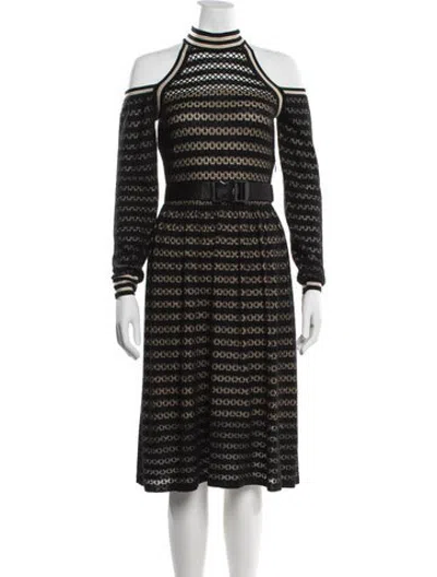 Pre-owned Fendi Silk Midi Length Dress In Black/neutrals