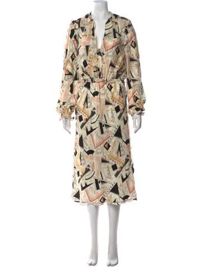 Pre-owned Fendi Silk Midi Length Dress In Neutrals