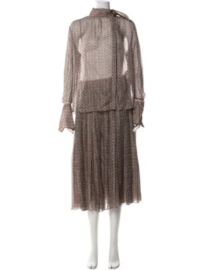 Pre-owned Fendi Silk Patterned Skirt Set In Brown